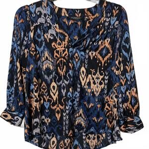 Liverpool Long Sleeve Artsy V-Neck Chic Women's Patterned Flowy Blouse Medium